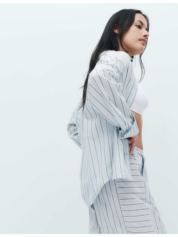 Marks & Spencer Раирана пижамна риза от чист памук Marks & Spencer синя
