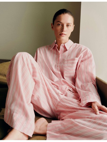 Marks & Spencer Раирана пижамна риза от чист памук Marks & Spencer розова