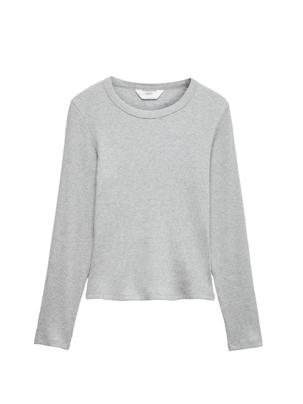 Marks & Spencer Пижамна горничка с ребрав плот с обработка Cool Comfort™ от памук и модал Marks & Spencer сива