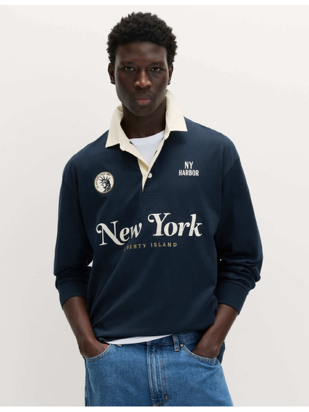 Marks & Spencer Изшивана спортна риза от чист памук Marks & Spencer морско синьо