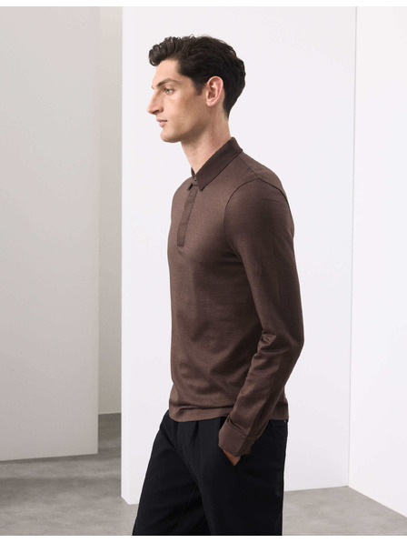 Marks & Spencer Текстурирана поло риза от чист памук с дълги ръкави Marks & Spencer кафява