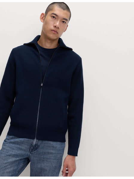 Marks & Spencer Пуловер с цип и миланска плетка от памук Marks & Spencer морско синьо