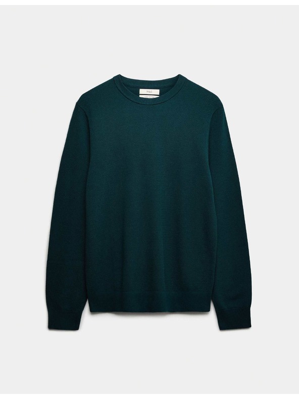 Marks & Spencer Текстуриран пуловер с врат от чист памук Marks & Spencer синя
