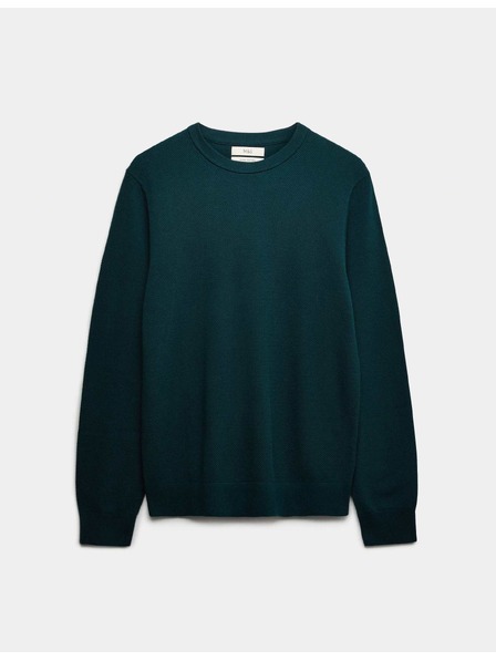 Marks & Spencer Текстуриран пуловер с врат от чист памук Marks & Spencer синя