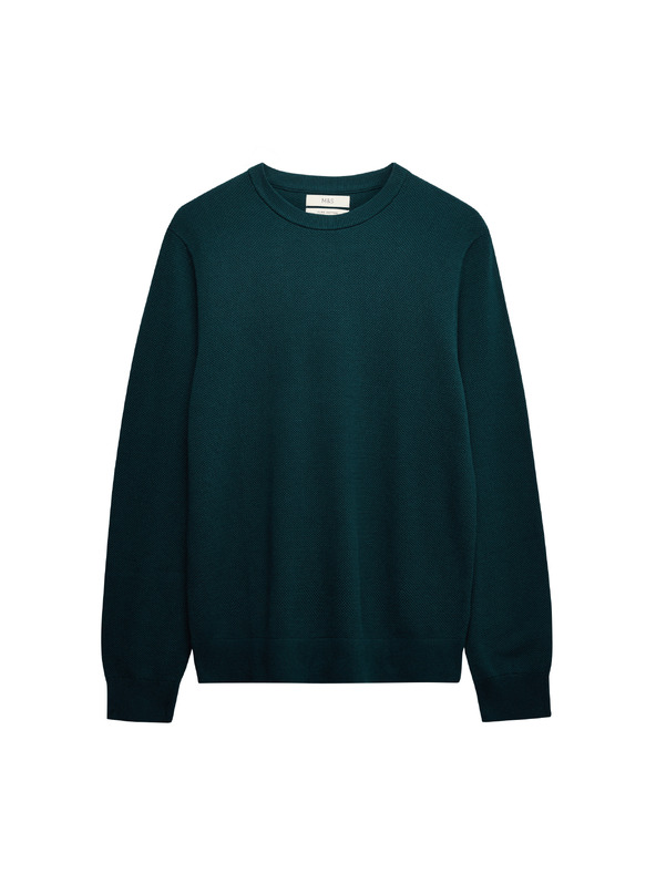 Marks & Spencer Текстуриран пуловер с врат от чист памук Marks & Spencer синя