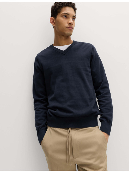 Marks & Spencer Чисто памучен пуловер с V врат Marks & Spencer морска синя