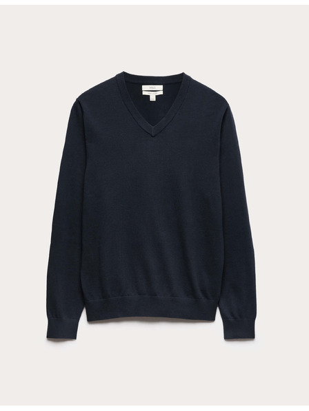 Marks & Spencer Чисто памучен пуловер с V врат Marks & Spencer морска синя