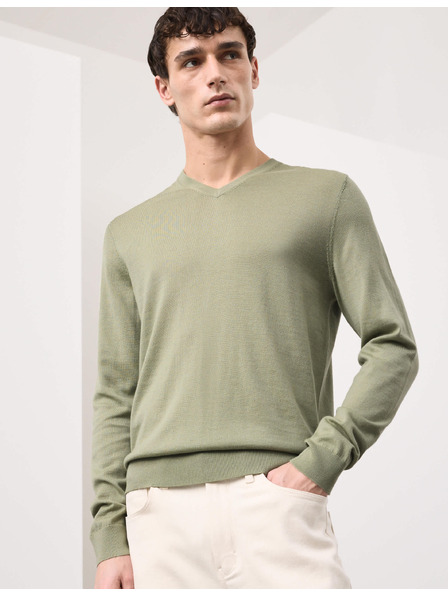 Marks & Spencer Пуловер с V врат от чиста необичайно фина вълна мерино Marks & Spencer зелена