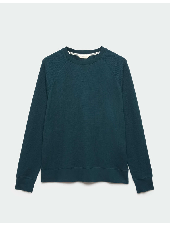 Marks & Spencer Домашен суитшърт от чист памук с вафлена текстура Marks & Spencer синьо