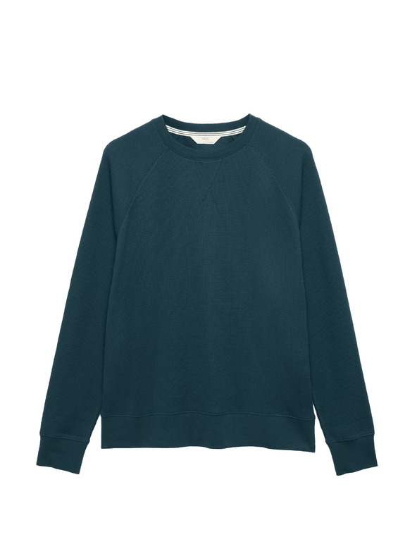 Marks & Spencer Домашен суитшърт от чист памук с вафлена текстура Marks & Spencer синьо