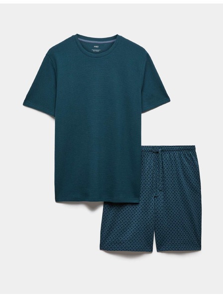Marks & Spencer Пижамен комплект от 100% памук с геометричен принт Marks & Spencer зелен
