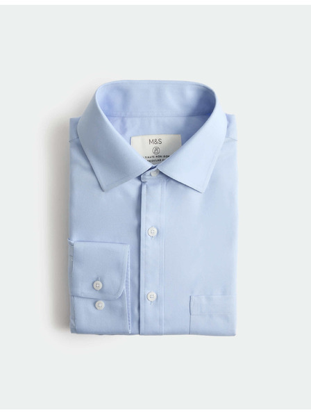 Marks & Spencer Риза от памук с класически силует с незабавна грижа Marks & Spencer синя