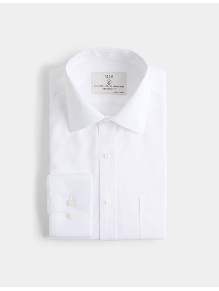 Marks & Spencer Риза от памук с класически силует с незабавна грижа Marks & Spencer бяла