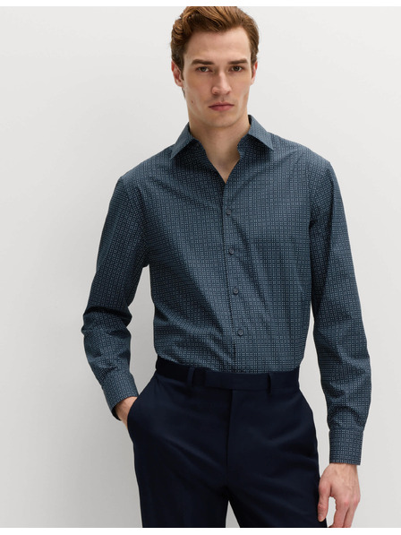 Marks & Spencer Риза класически фасон, от смес памук с немачкаща обработка Marks & Spencer морско синьо