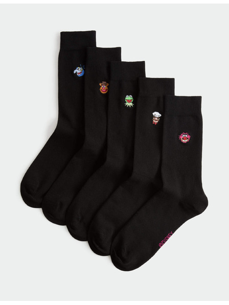 Marks & Spencer Чорапи с висок дял памук и мотив Muppets™, 5 чифта в опаковка Marks & Spencer черни