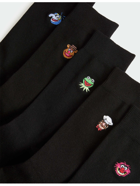 Marks & Spencer Чорапи с висок дял памук и мотив Muppets™, 5 чифта в опаковка Marks & Spencer черни