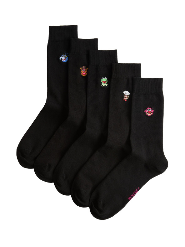 Marks & Spencer Чорапи с висок дял памук и мотив Muppets™, 5 чифта в опаковка Marks & Spencer черни