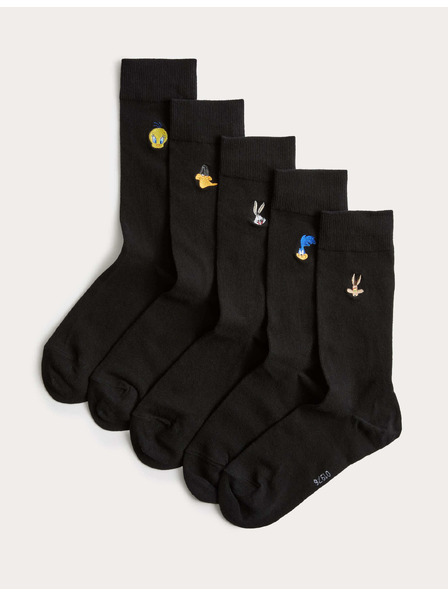 Marks & Spencer Чорапи с мотив Looney Tunes™, с висок дял памук, 5 чифта в опаковка Marks & Spencer черни