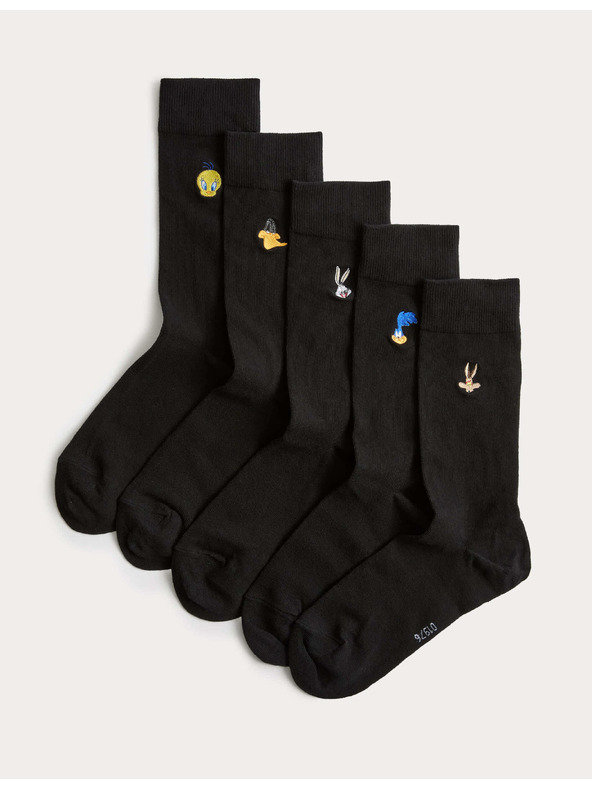 Marks & Spencer Чорапи с мотив Looney Tunes™, с висок дял памук, 5 чифта в опаковка Marks & Spencer черни