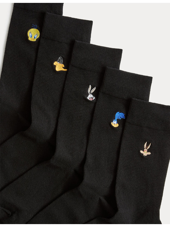 Marks & Spencer Чорапи с мотив Looney Tunes™, с висок дял памук, 5 чифта в опаковка Marks & Spencer черни