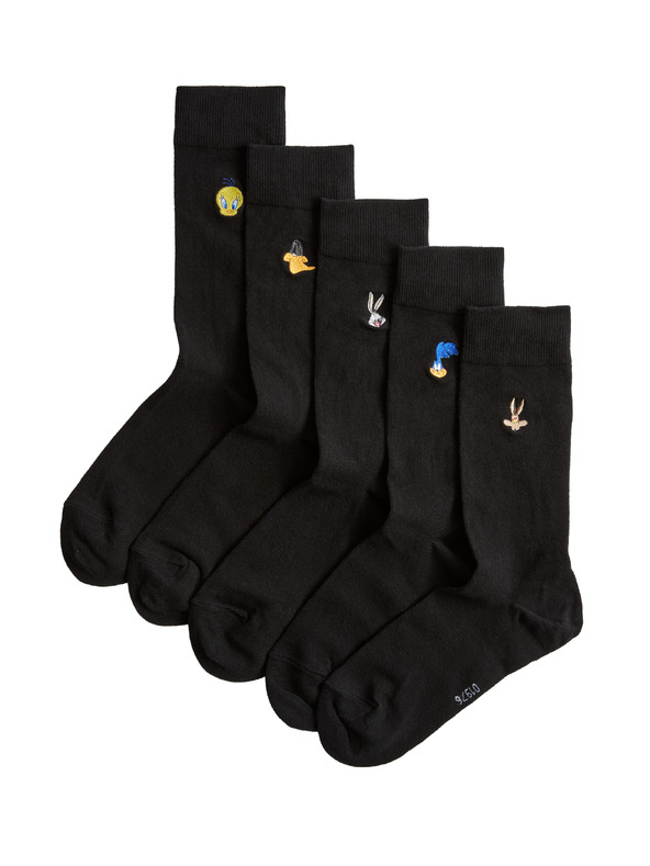 Marks & Spencer Чорапи с мотив Looney Tunes™, с висок дял памук, 5 чифта в опаковка Marks & Spencer черни