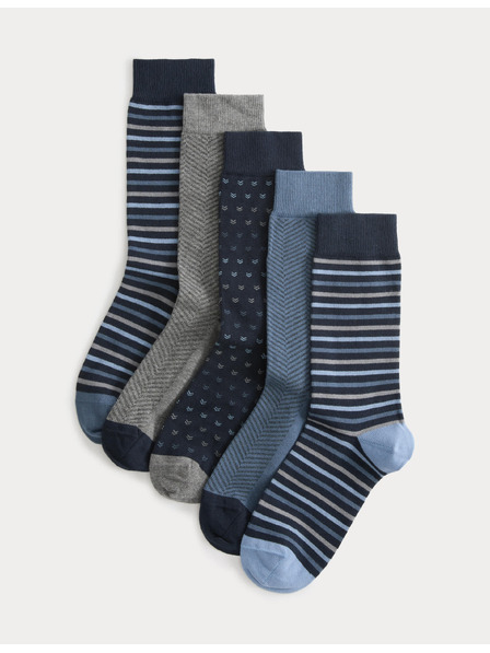 Marks & Spencer 5 чифта чорапи Cool & Fresh™ с геометричен мотив и висок дял памук Marks & Spencer син