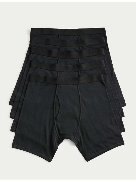 Marks & Spencer Удължени еластични памучни боксерки, 5 бр. в опаковка Marks & Spencer черен