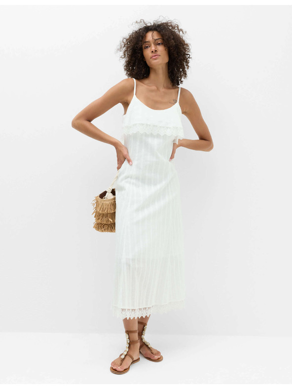 Marks & Spencer Еластична жакардова midi рокля от чист памук Marks & Spencer бяло