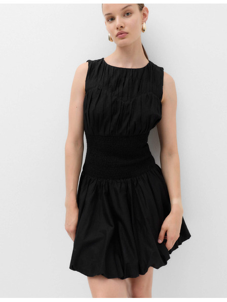 Marks & Spencer Mini рокля с кръгла деколте и набрана деколте от чист памук Marks & Spencer черно
