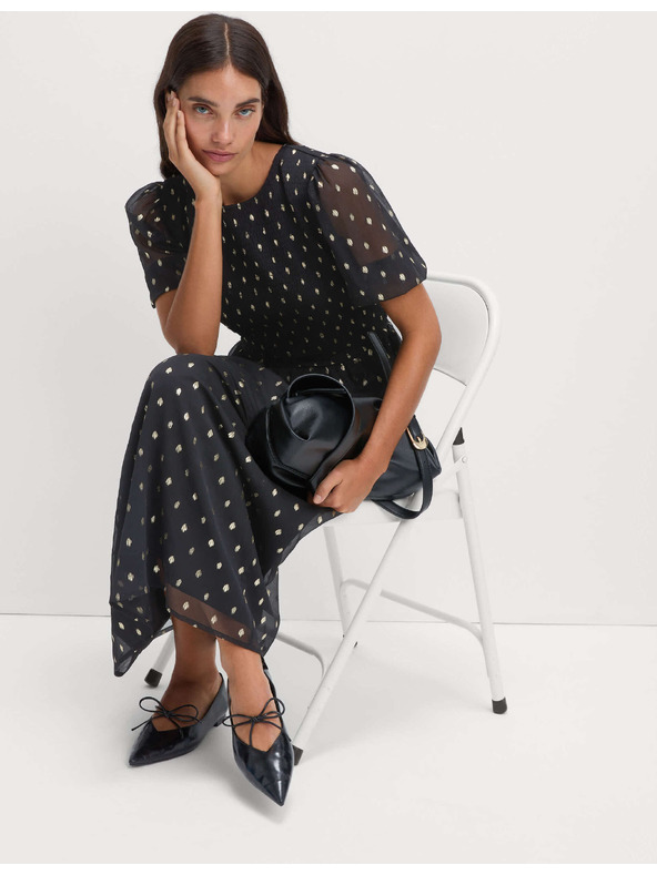 Marks & Spencer Midi рокля с металик точков печат Marks & Spencer черно