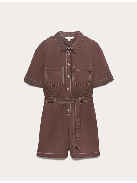 Marks & Spencer Комбинезон от чист памук с преден бутон Marks & Spencer кафяво