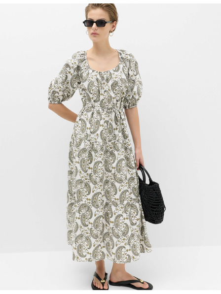 Marks & Spencer Раета midi рокля с кашмирен мотив, от чист памук с подчертан пояс Marks & Spencer крем