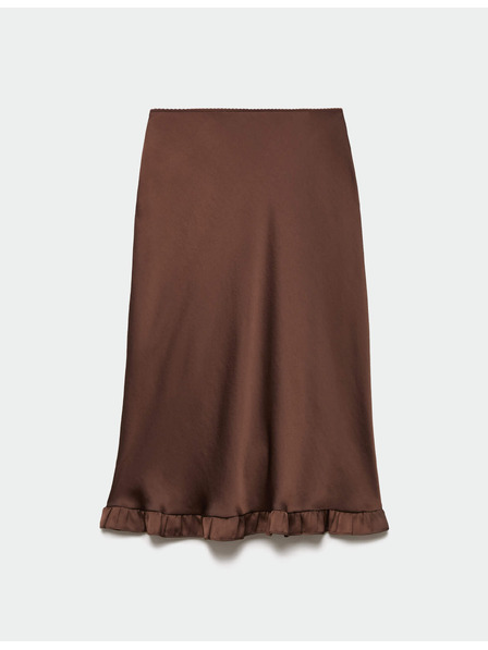 Marks & Spencer Атласна еластична midi пола с набиране Marks & Spencer кафяво