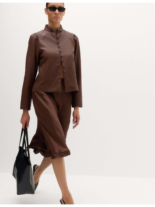 Marks & Spencer Атласна еластична midi пола с набиране Marks & Spencer кафяво