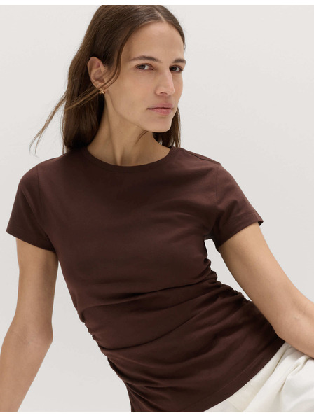 Marks & Spencer Набрана тениска с тесен крой, от чист памук Marks & Spencer кафяв