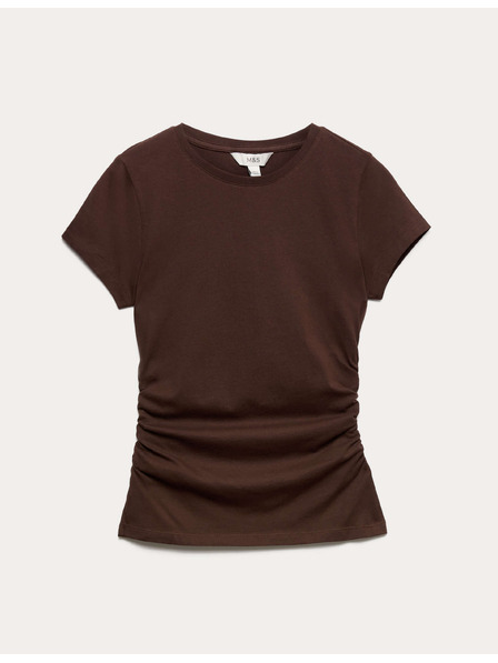 Marks & Spencer Набрана тениска с тесен крой, от чист памук Marks & Spencer кафяв