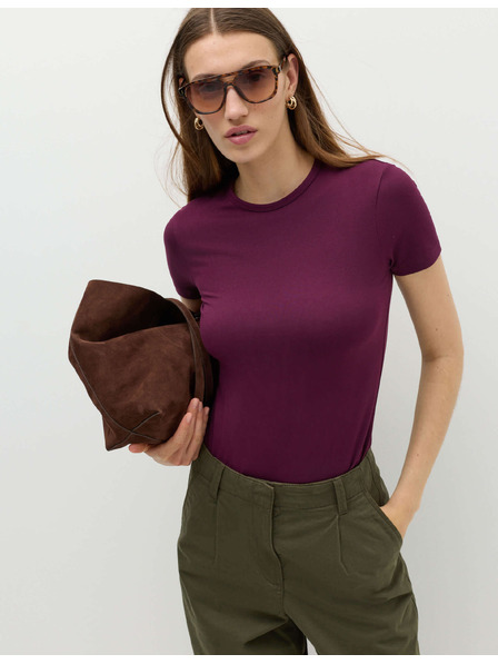 Marks & Spencer Прилепнала тениска с деколте до шията Marks & Spencer виолетова