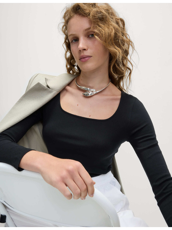 Marks & Spencer Топ от чист памук с квадратно деколте Marks & Spencer черна