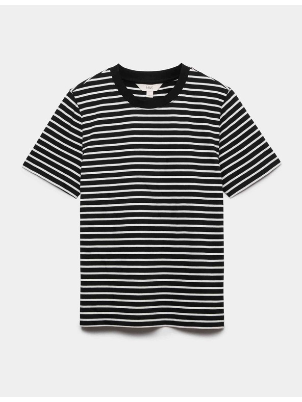 Marks & Spencer Тениска с кръгло деколте, от чист памук Marks & Spencer черна