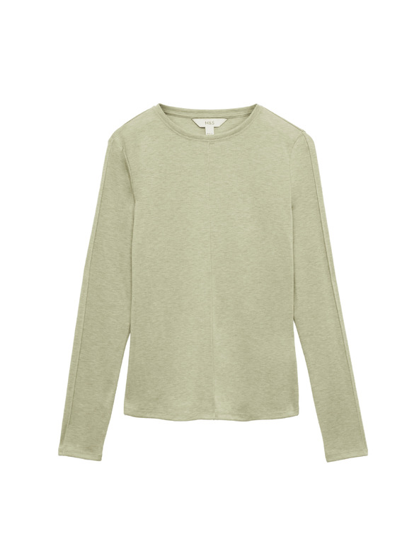 Marks & Spencer Изглажен топ с дълги ръкави, с вълна Marks & Spencer зелен