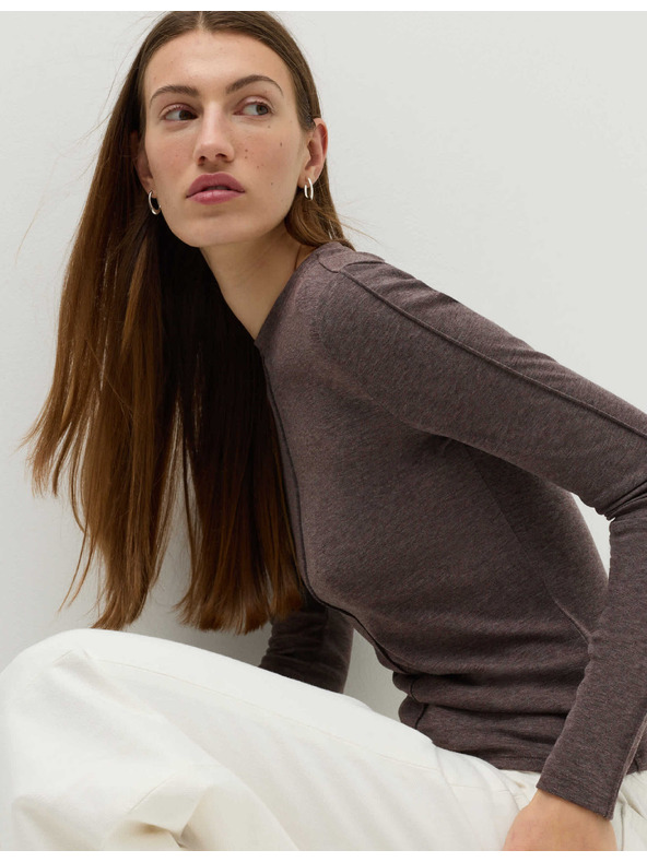 Marks & Spencer Изглажен топ с дълги ръкави, с вълна Marks & Spencer кафяв