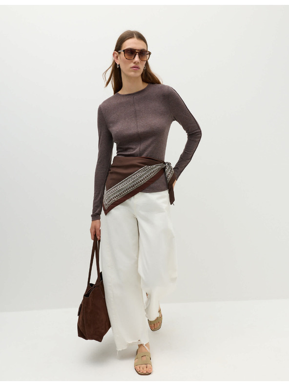 Marks & Spencer Изглажен топ с дълги ръкави, с вълна Marks & Spencer кафяв