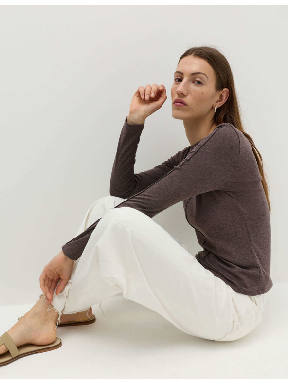 Marks & Spencer Изглажен топ с дълги ръкави, с вълна Marks & Spencer кафяв