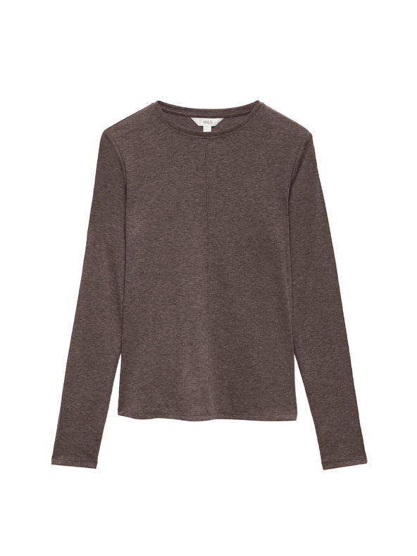 Marks & Spencer Изглажен топ с дълги ръкави, с вълна Marks & Spencer кафяв