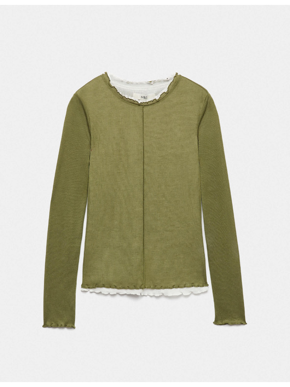 Marks & Spencer Двуслоен топ със волан подплата Marks & Spencer зелена