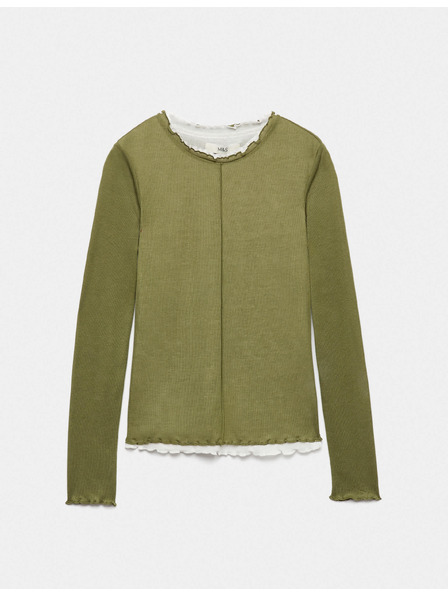 Marks & Spencer Двуслоен топ със волан подплата Marks & Spencer зелена