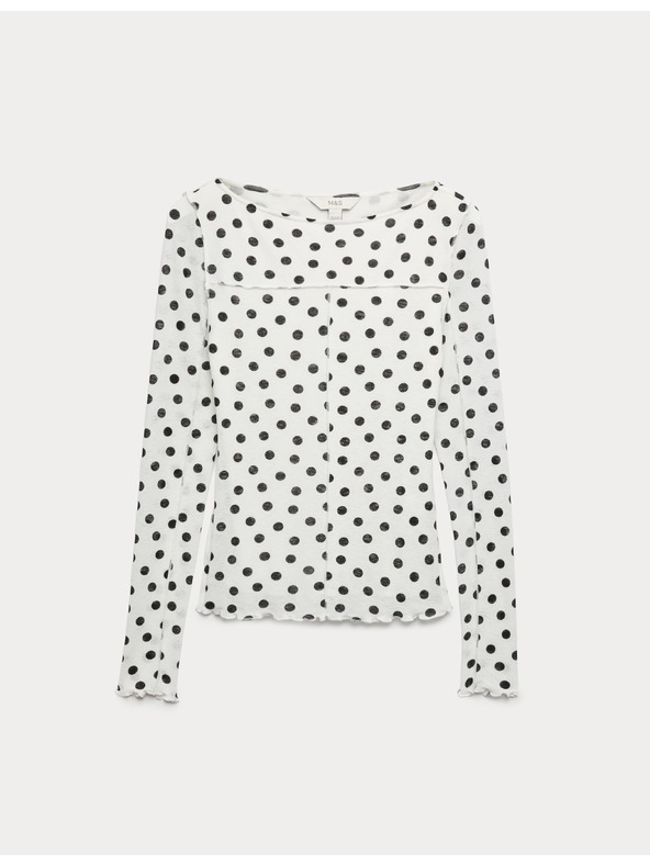 Marks & Spencer Жърси топ с точки и лодка деколте със мрежа Marks & Spencer бяла