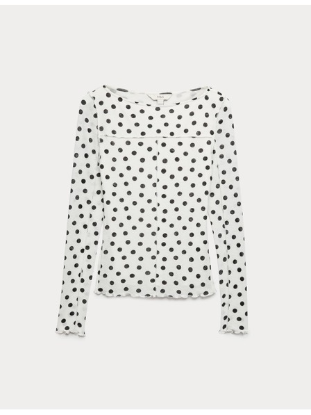 Marks & Spencer Жърси топ с точки и лодка деколте със мрежа Marks & Spencer бяла
