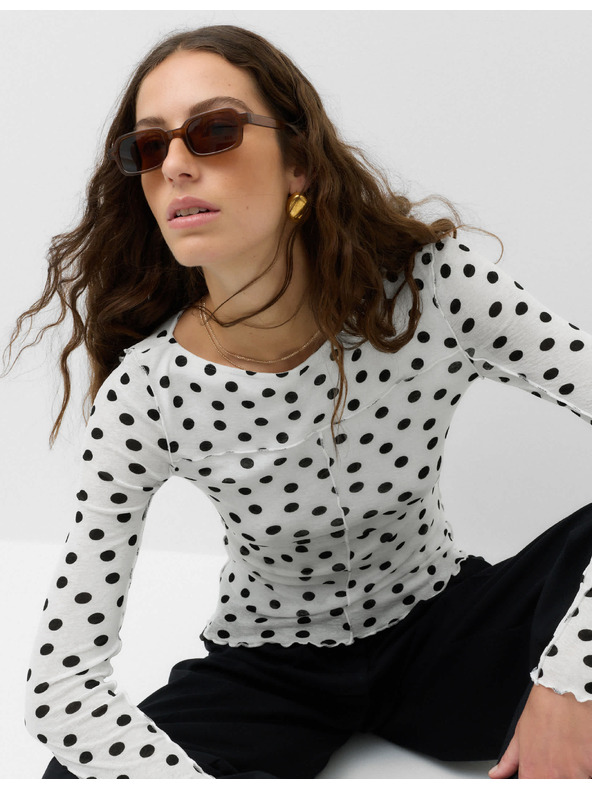 Marks & Spencer Жърси топ с точки и лодка деколте със мрежа Marks & Spencer бяла