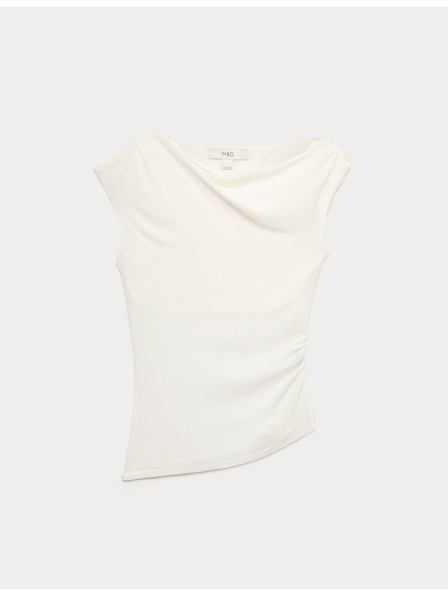 Marks & Spencer Драпиран асиметричен топ със мрежа Marks & Spencer кремава